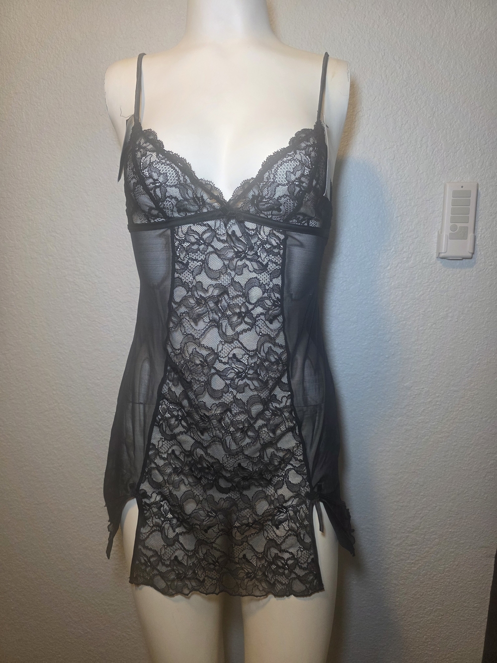 Chantelle Black Lace Chemise with Sheer Panels